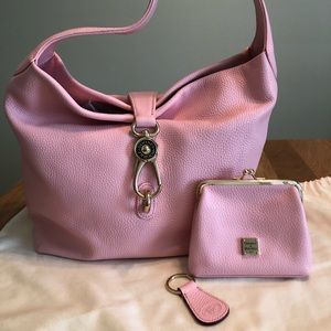 Dooney & Bourke pebbled leather Logo lock hobo, kisslock coin purse and keyfob.